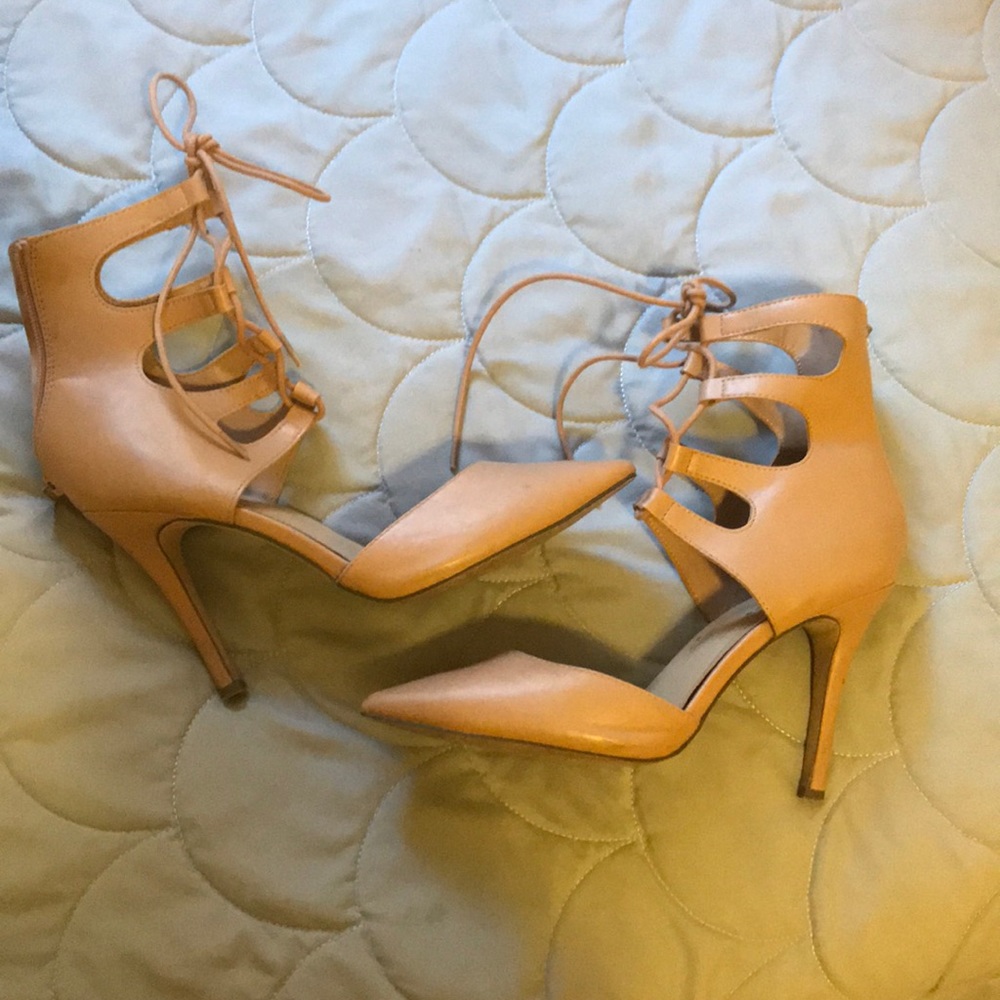 Lace up tan pumps